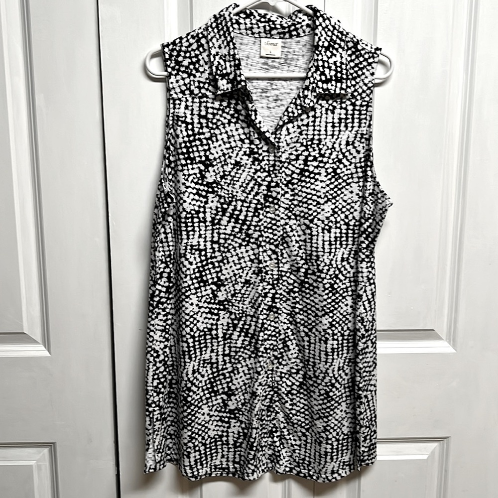 Soma Black White Print Collar Sleeveless Tunic Top Size L